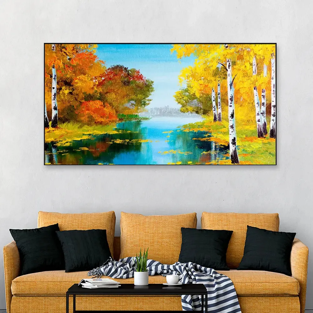 Big Panoramic Beautiful Scenery Canvas Painting With Frame