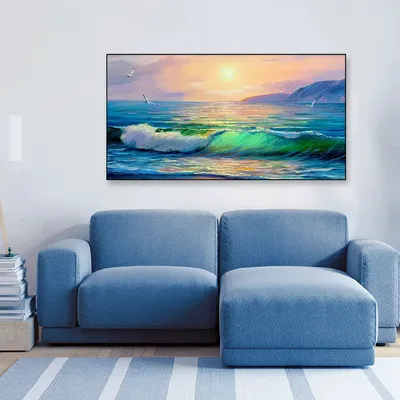 Big Panoramic Beautiful Sea Sunset  Scenery Canvas Painting