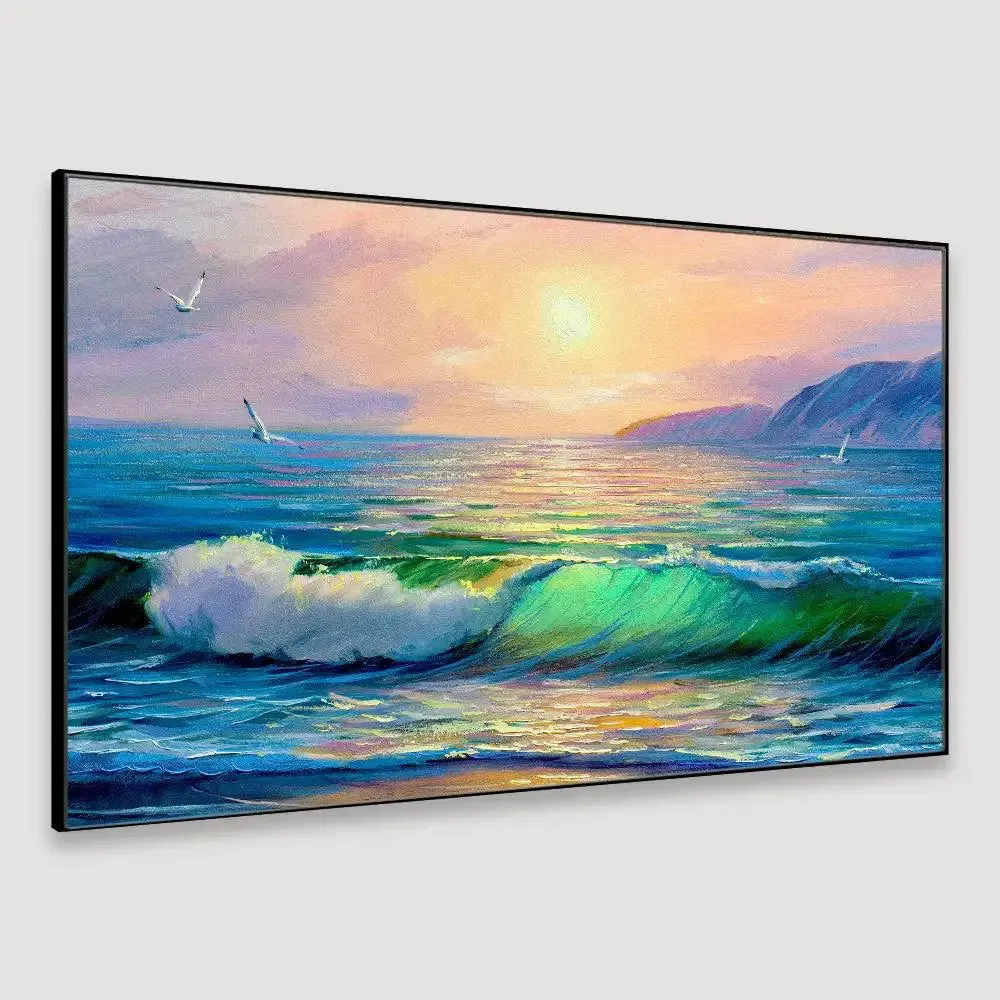 Big Panoramic Beautiful Sea Sunset  Scenery Canvas Painting With Frame