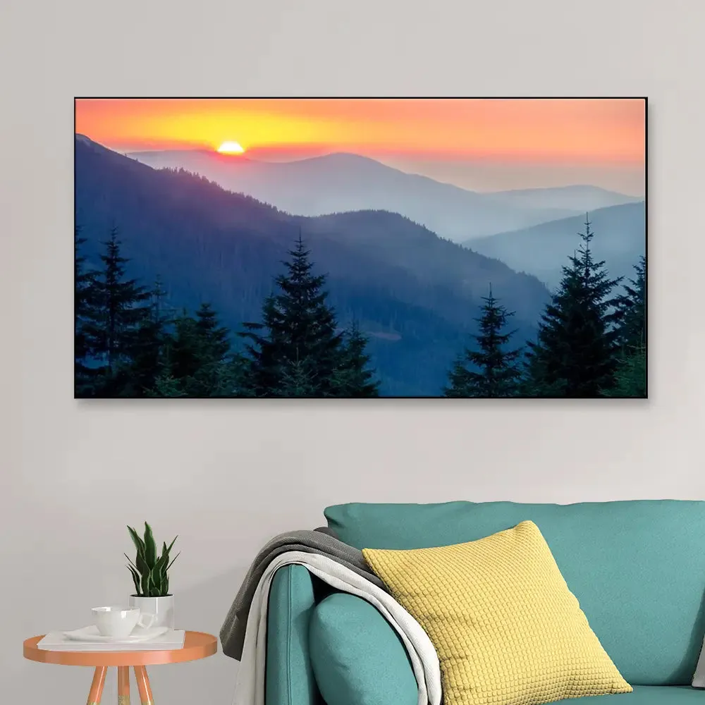 Big Panoramic Beautiful Sunrise Canvas Painting With Frame