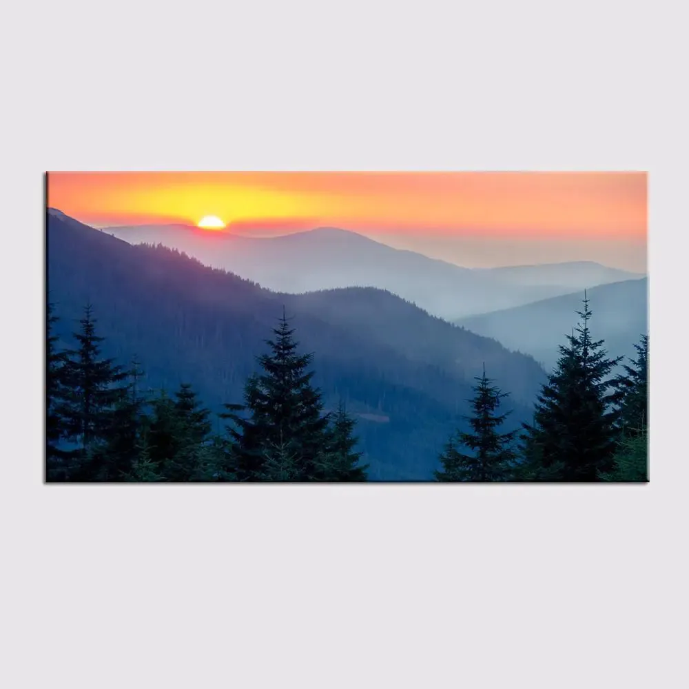 Big Panoramic Beautiful Sunrise Canvas Painting With Frame
