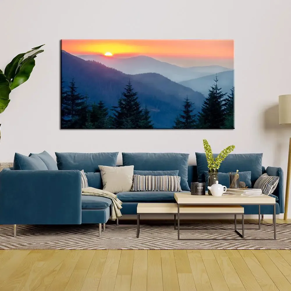 Big Panoramic Beautiful Sunrise Canvas Painting With Frame