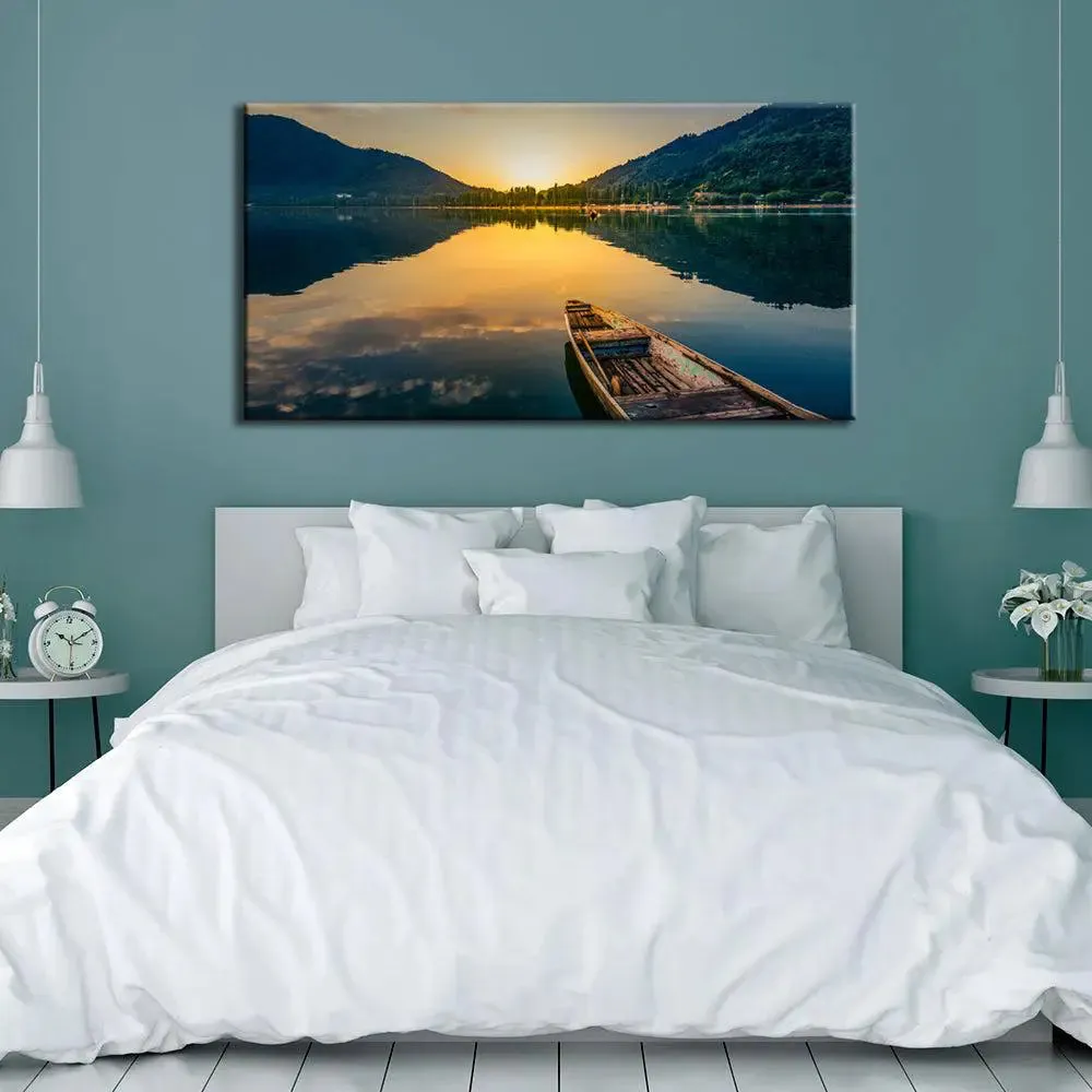 Big Panoramic Beautiful Sunrise Ocean Scenery Canvas Painting With Frame