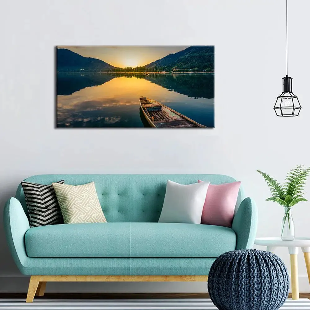 Big Panoramic Beautiful Sunrise Ocean Scenery Canvas Painting With Frame