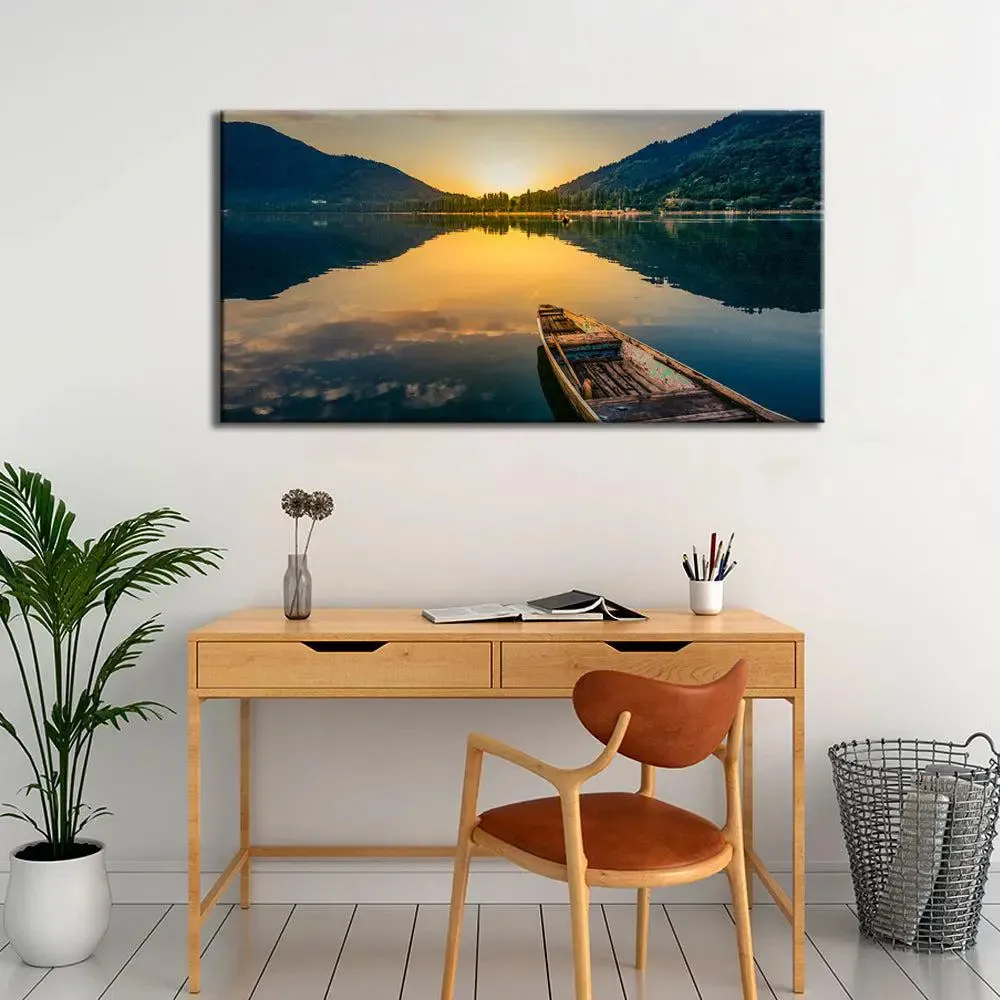 Big Panoramic Beautiful Sunrise Ocean Scenery Canvas Painting With Frame