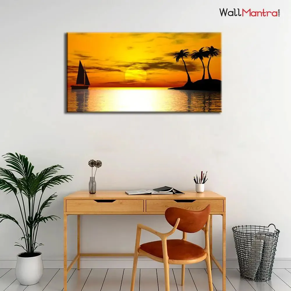Big Panoramic Beautiful  Sunset  Scenery Canvas Painting With Frame