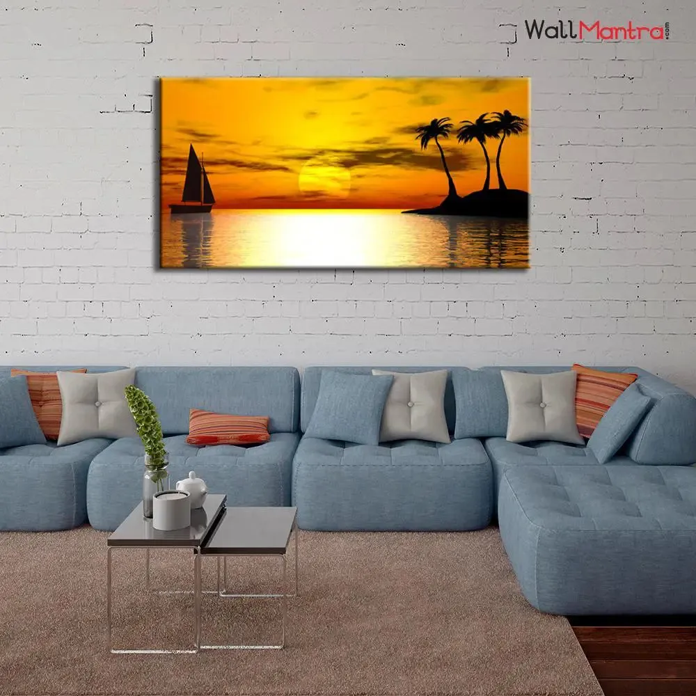 Big Panoramic Beautiful  Sunset  Scenery Canvas Painting With Frame