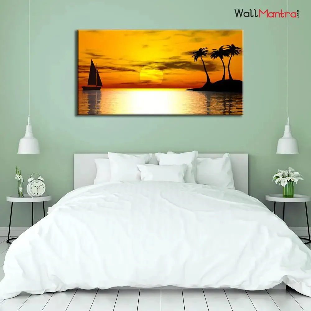 Big Panoramic Beautiful  Sunset  Scenery Canvas Painting With Frame
