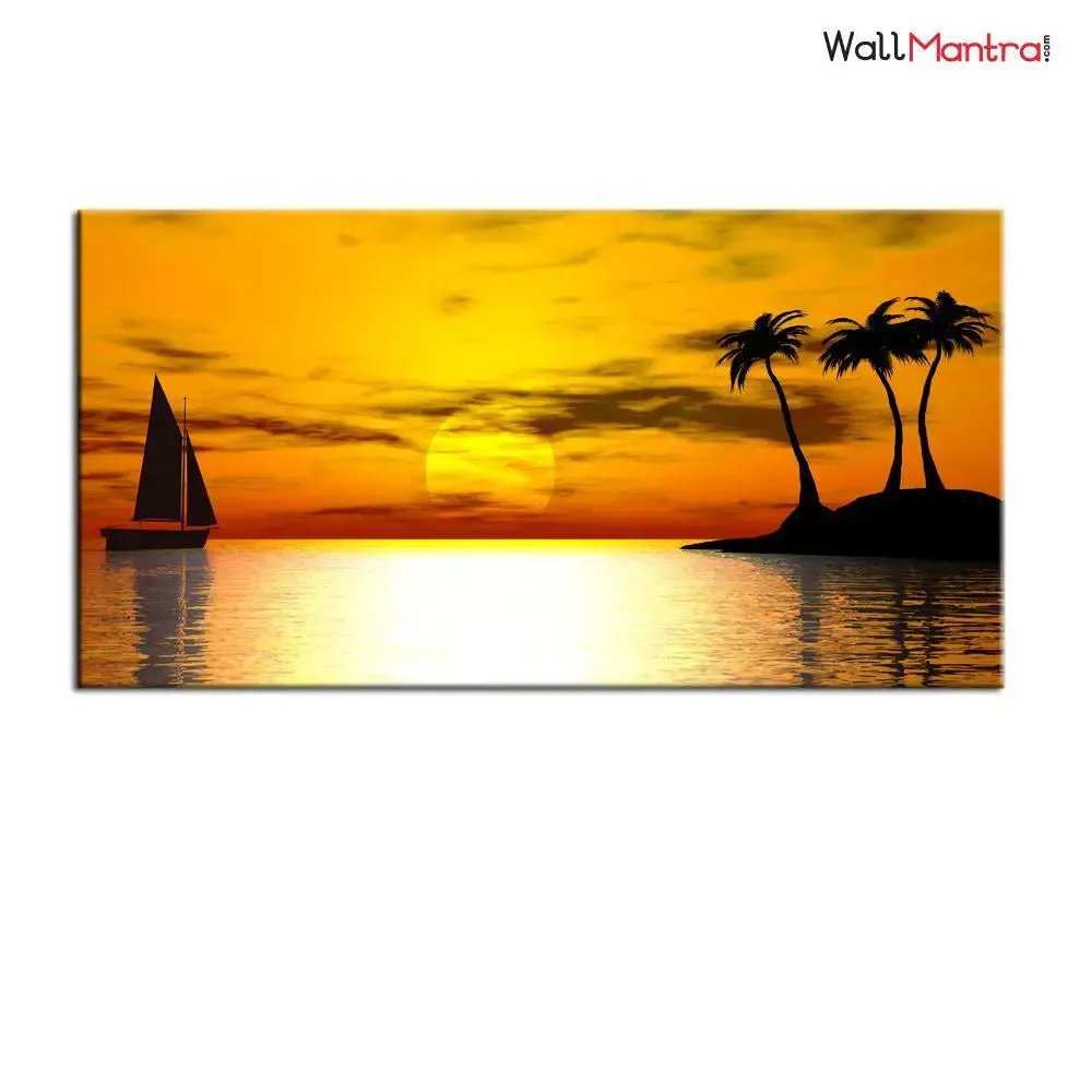 Big Panoramic Beautiful  Sunset  Scenery Canvas Painting With Frame