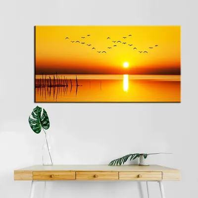 Big Panoramic Beautiful Sunset with Birds Canvas Painting