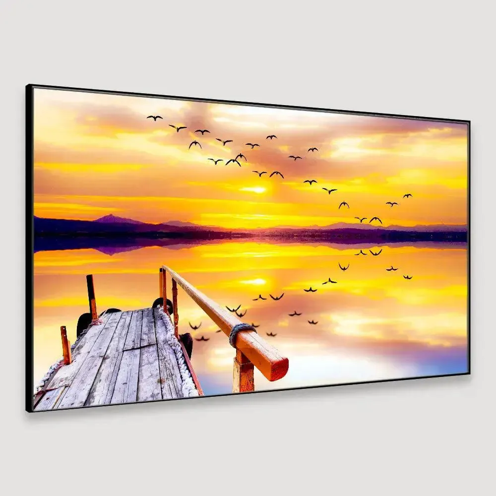 Big Panoramic Beautiful  Sunset with Birds Canvas Painting With Frame