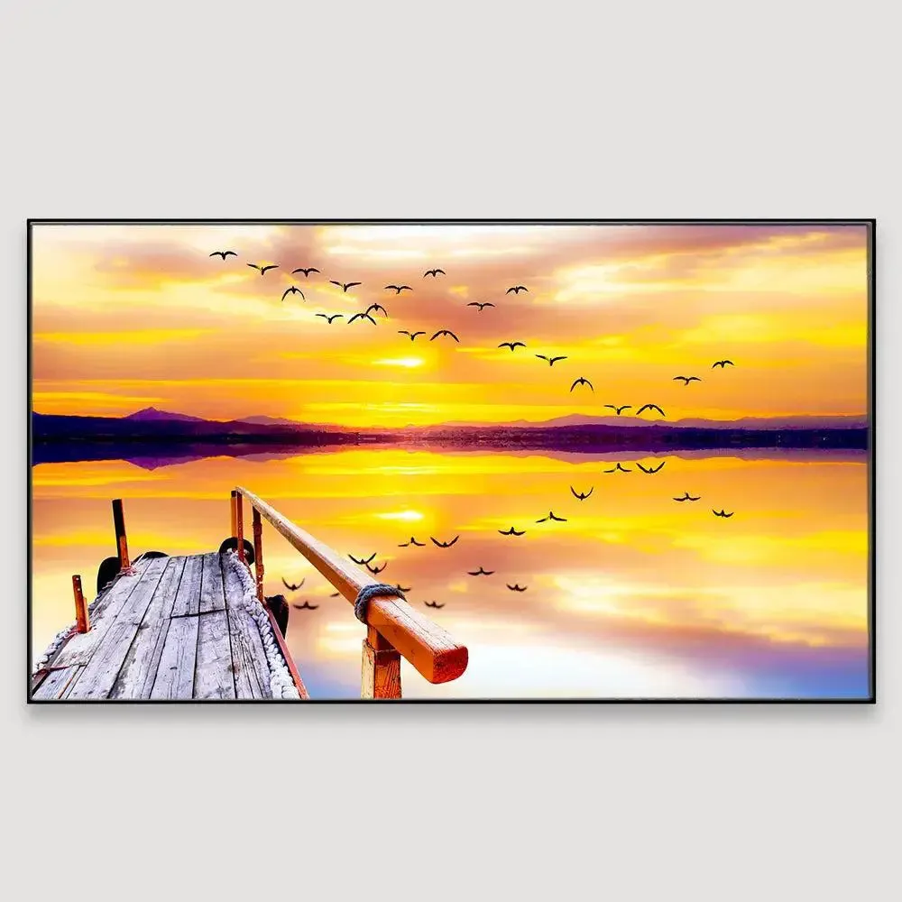 Big Panoramic Beautiful  Sunset with Birds Canvas Painting With Frame