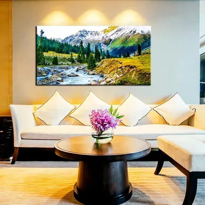 Big Panoramic Beautiful  Valley River Forest Landscape Canvas Painting