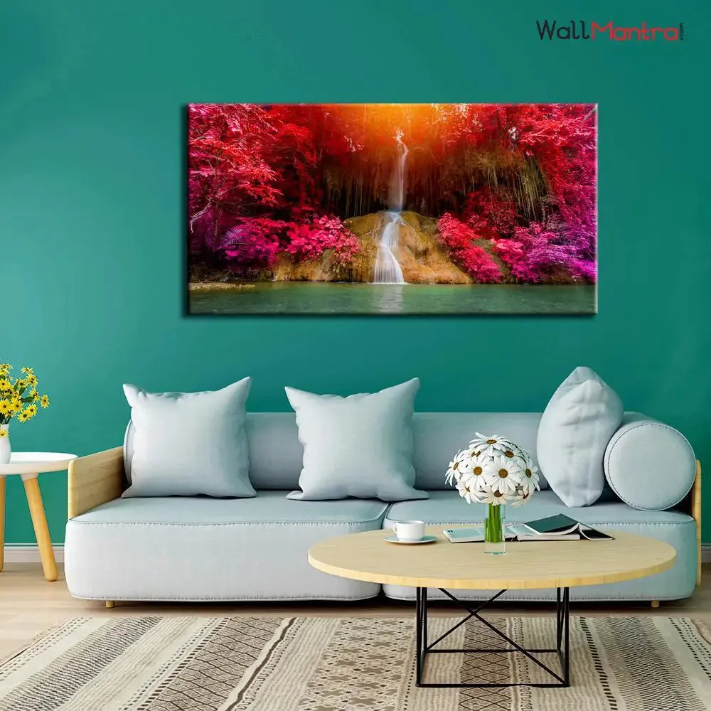 Big Panoramic Beautiful waterfall in Rainforest  Canvas Painting With Frame