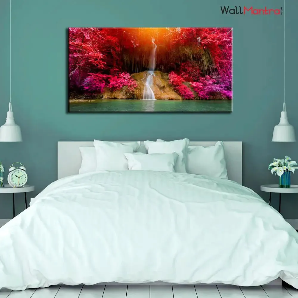 Big Panoramic Beautiful waterfall in Rainforest  Canvas Painting With Frame