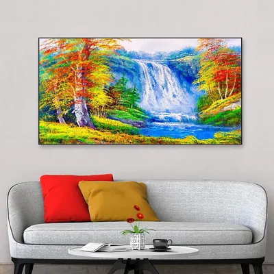 Big Panoramic Beautiful Waterfall Scenery Canvas Painting