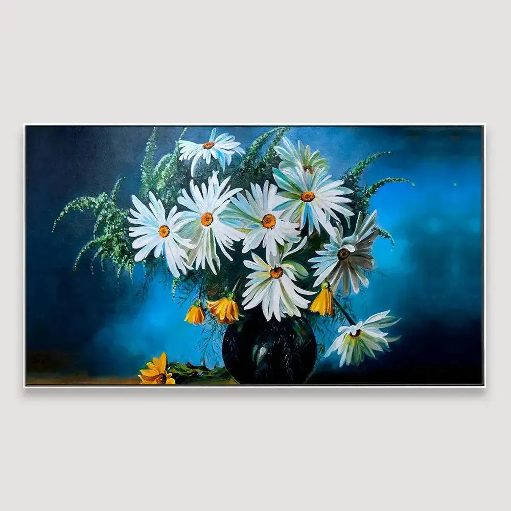 Big Panoramic Beautiful White and Yellow in Vase Canvas Painting With Frame