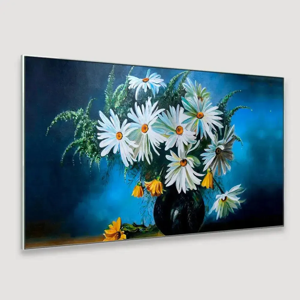 Big Panoramic Beautiful White and Yellow in Vase Canvas Painting With Frame