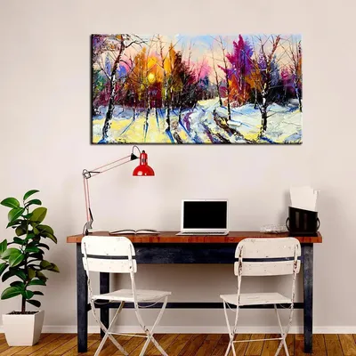 Big Panoramic Beautiful Winter Forest Sunrise Canvas Painting