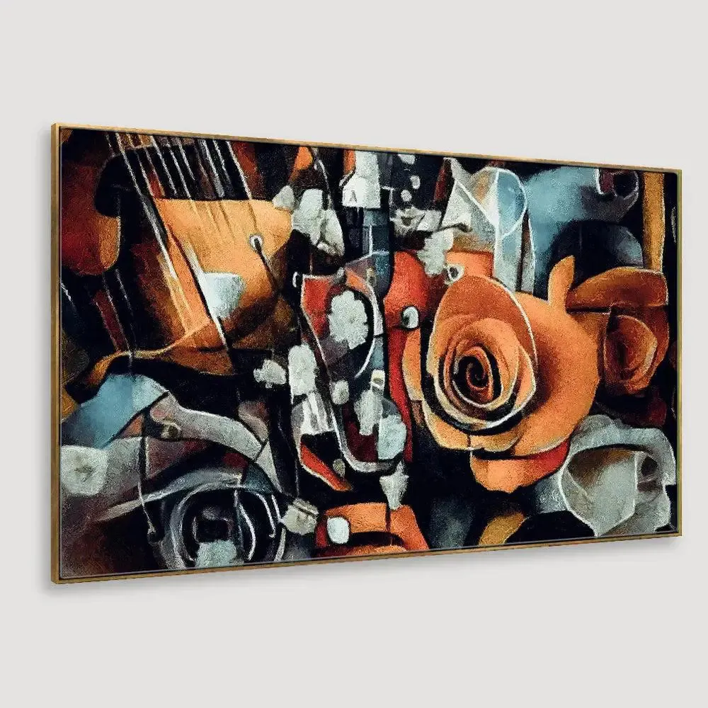 Big Panoramic Bouquet Beautiful Rose Flowers Canvas Painting With Frame