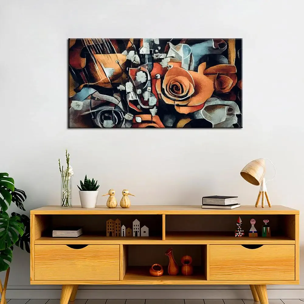 Big Panoramic Bouquet Beautiful Rose Flowers Canvas Painting With Frame