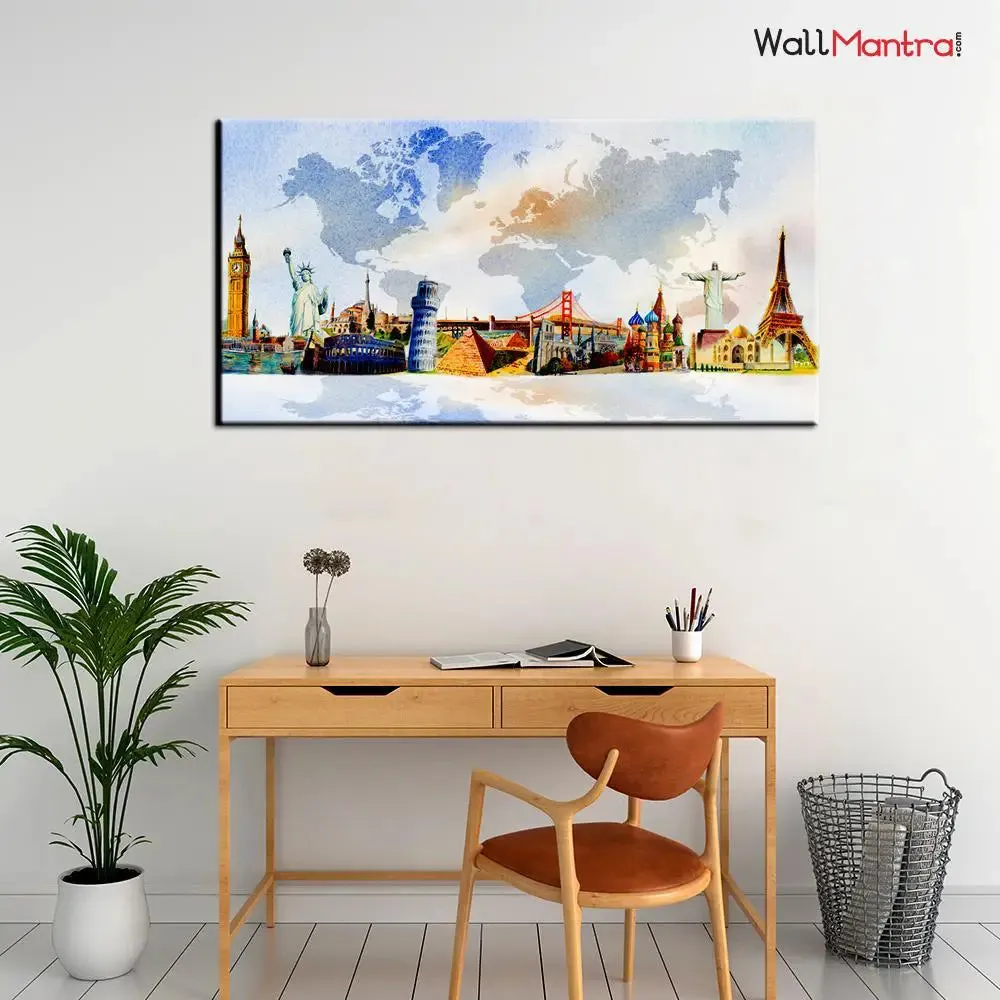 Big Panoramic Famous Monument Canvas Wall Painting With Frame