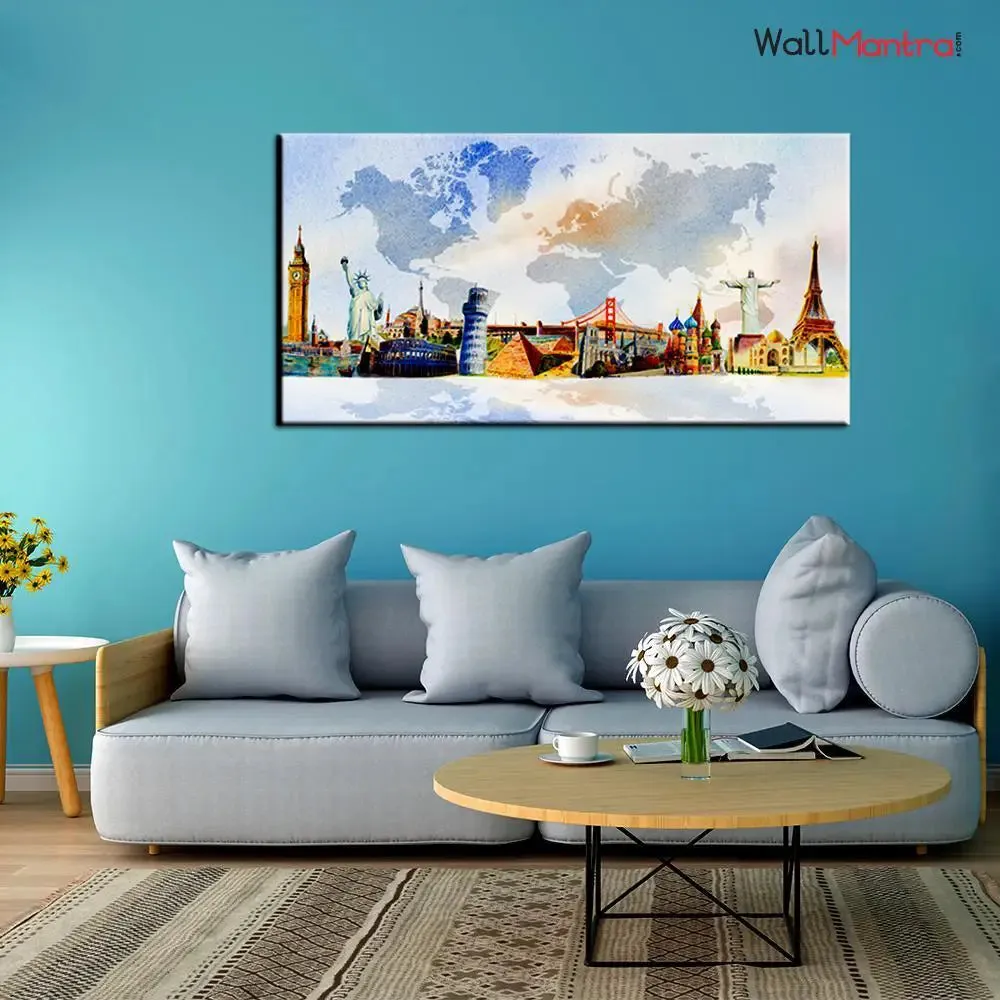 Big Panoramic Famous Monument Canvas Wall Painting With Frame