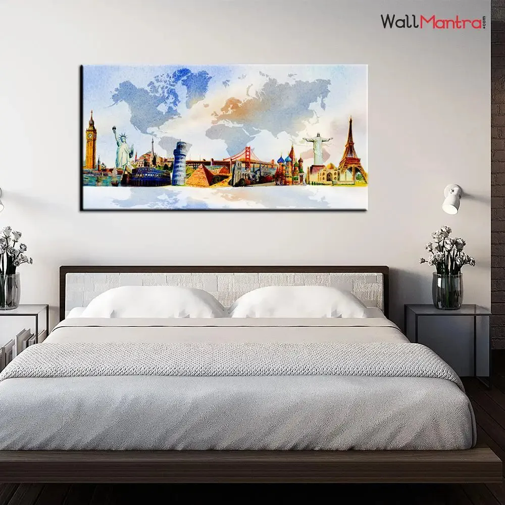 Big Panoramic Famous Monument Canvas Wall Painting With Frame