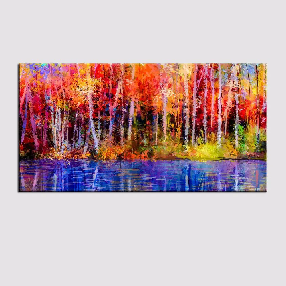 Big Panoramic Landscape Abstract River Scenery Canvas Painting With Frame