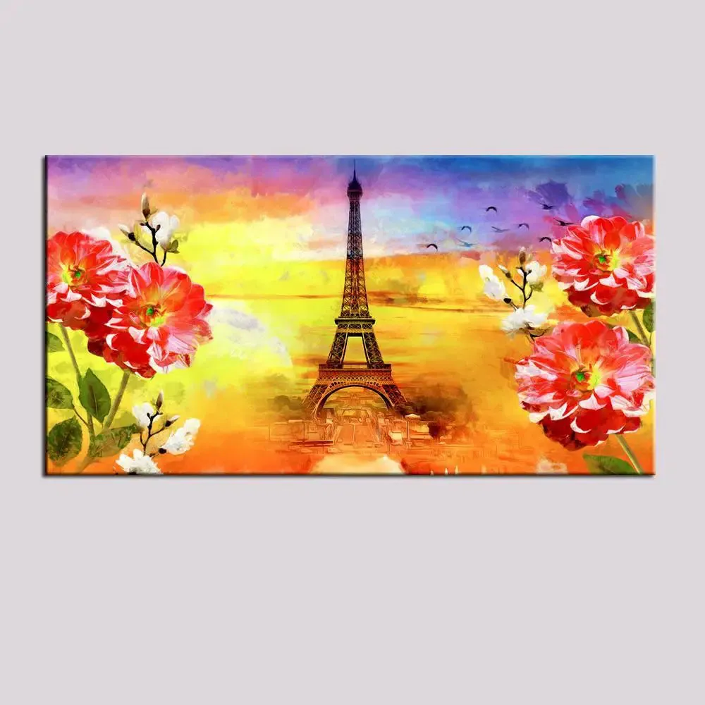 Big Panoramic Paris Eiffel Tower Canvas Painting With Frame