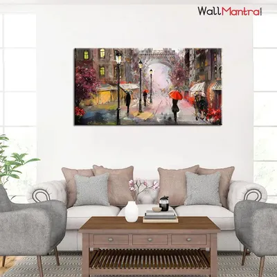 Big Panoramic Paris Street Rainy Day Scenery Canvas  Wall painting