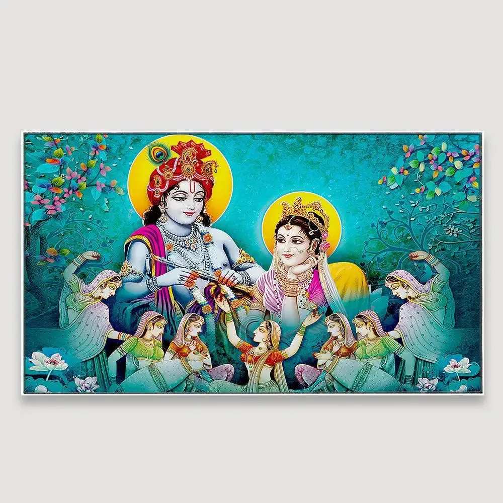 Big Panoramic Radha Krishna Canvas Wall Painting With Frame