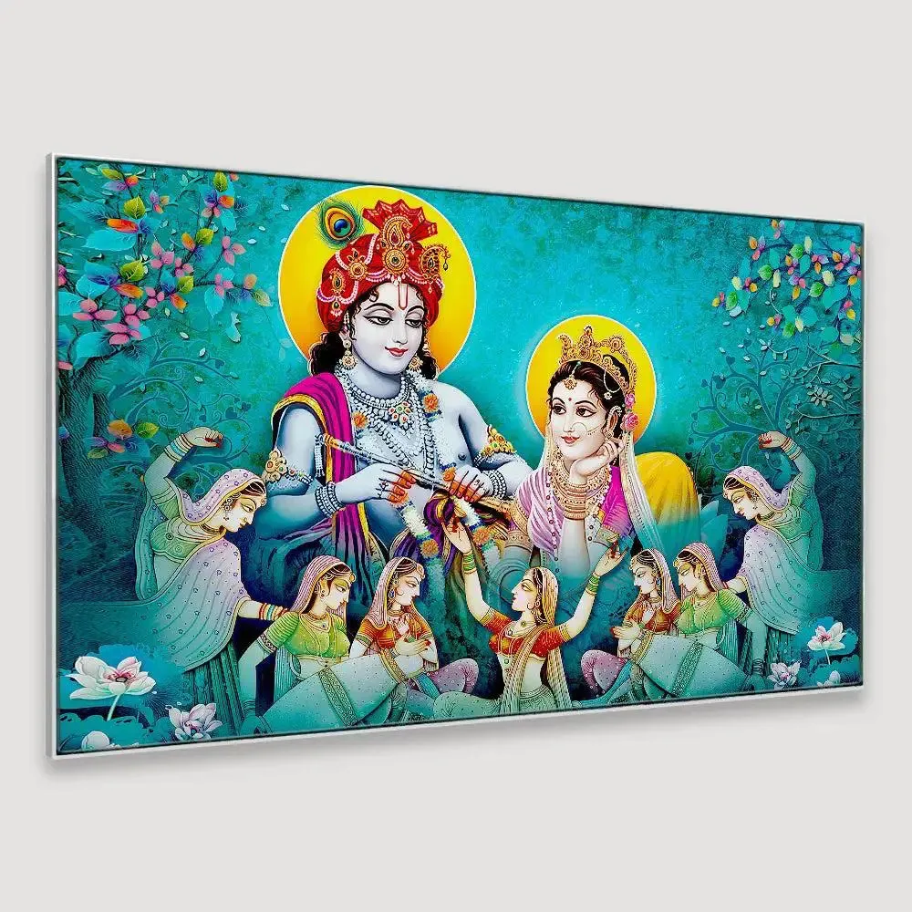 Big Panoramic Radha Krishna Canvas Wall Painting With Frame
