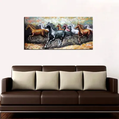 wallmantra Big Panoramic Running Horses Abstract Design Canvas