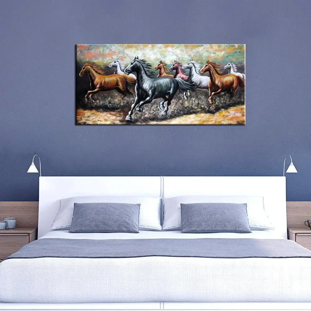wallmantra Big Panoramic Running Horses Abstract Design Canvas With Frame