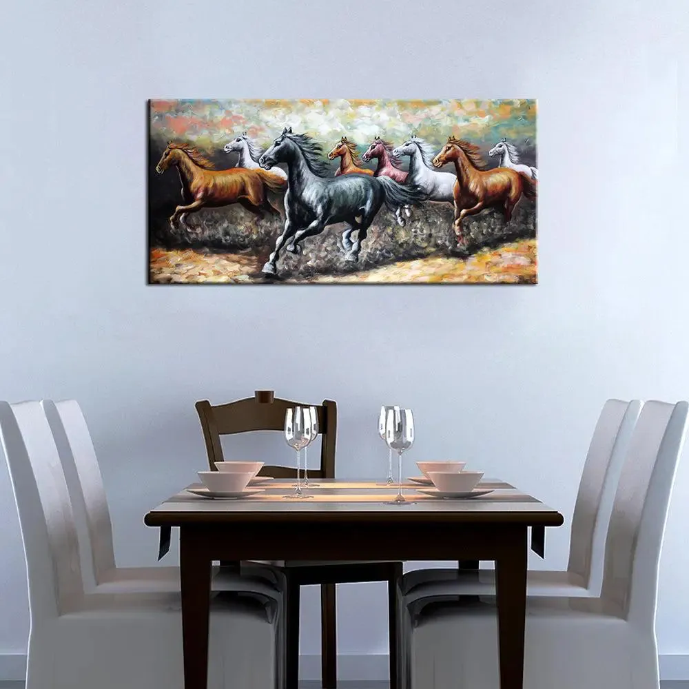 wallmantra Big Panoramic Running Horses Abstract Design Canvas With Frame