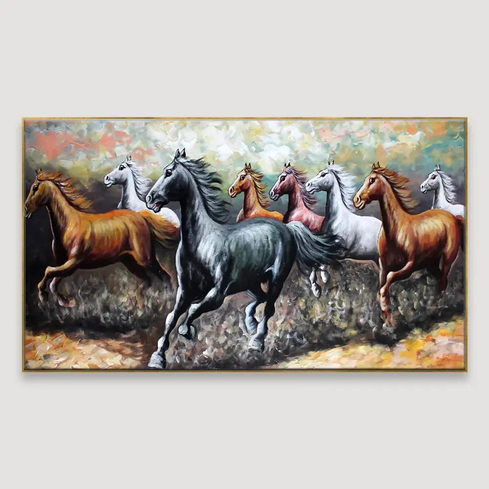 wallmantra Big Panoramic Running Horses Abstract Design Canvas With Frame
