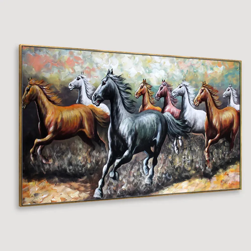 wallmantra Big Panoramic Running Horses Abstract Design Canvas With Frame