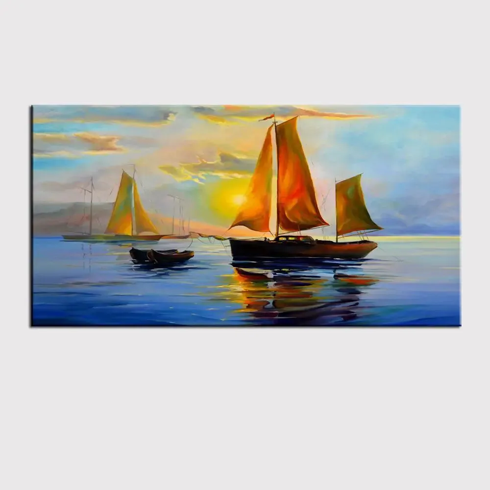 Big Panoramic Sailing ship floating on the river Canvas Painting With Frame