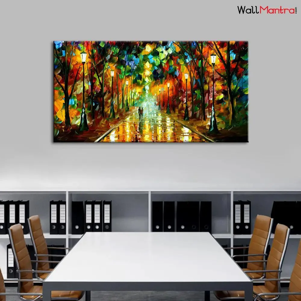 Big Panoramic Street Lamp Night Scenery Canvas Wall painting With Frame