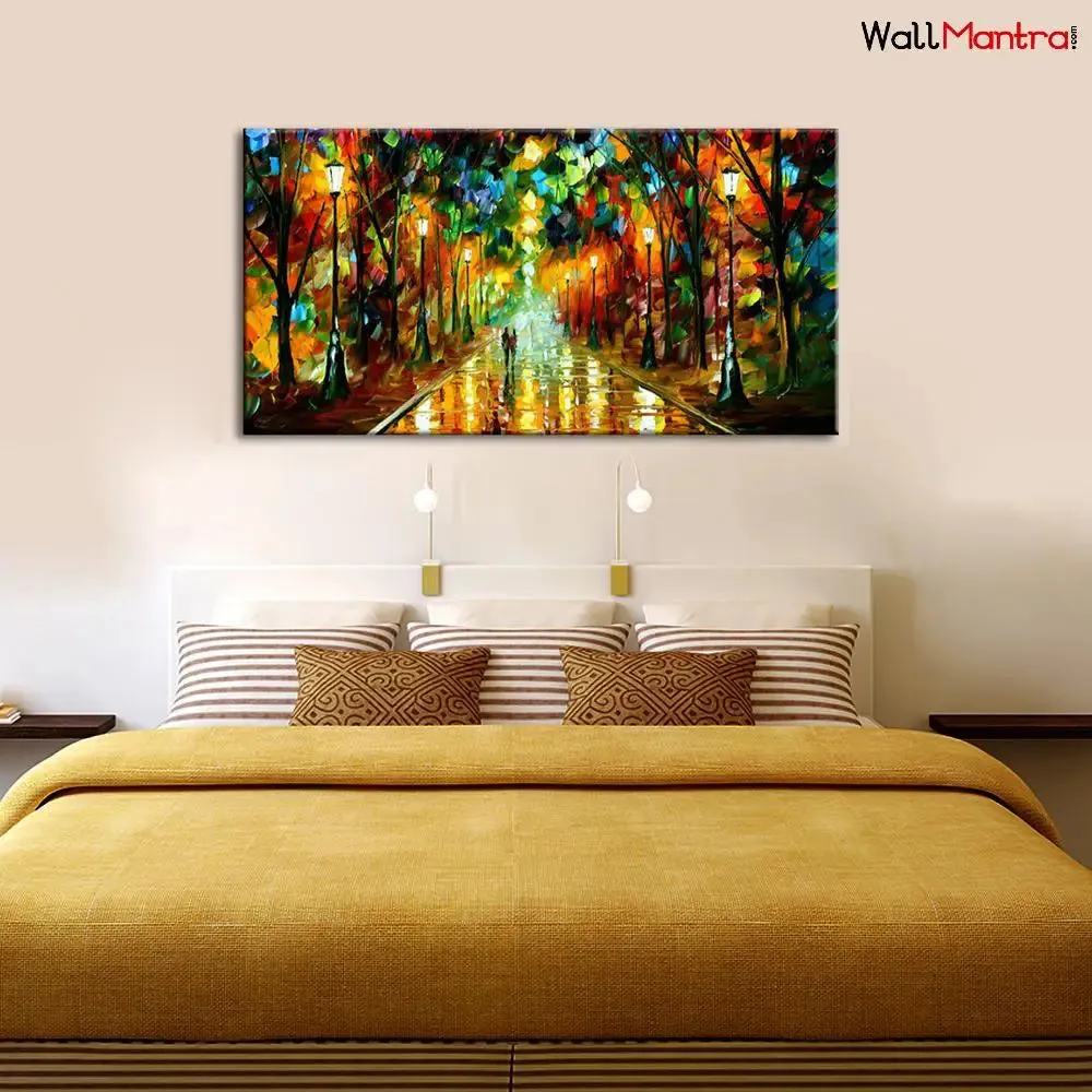 Big Panoramic Street Lamp Night Scenery Canvas Wall painting With Frame
