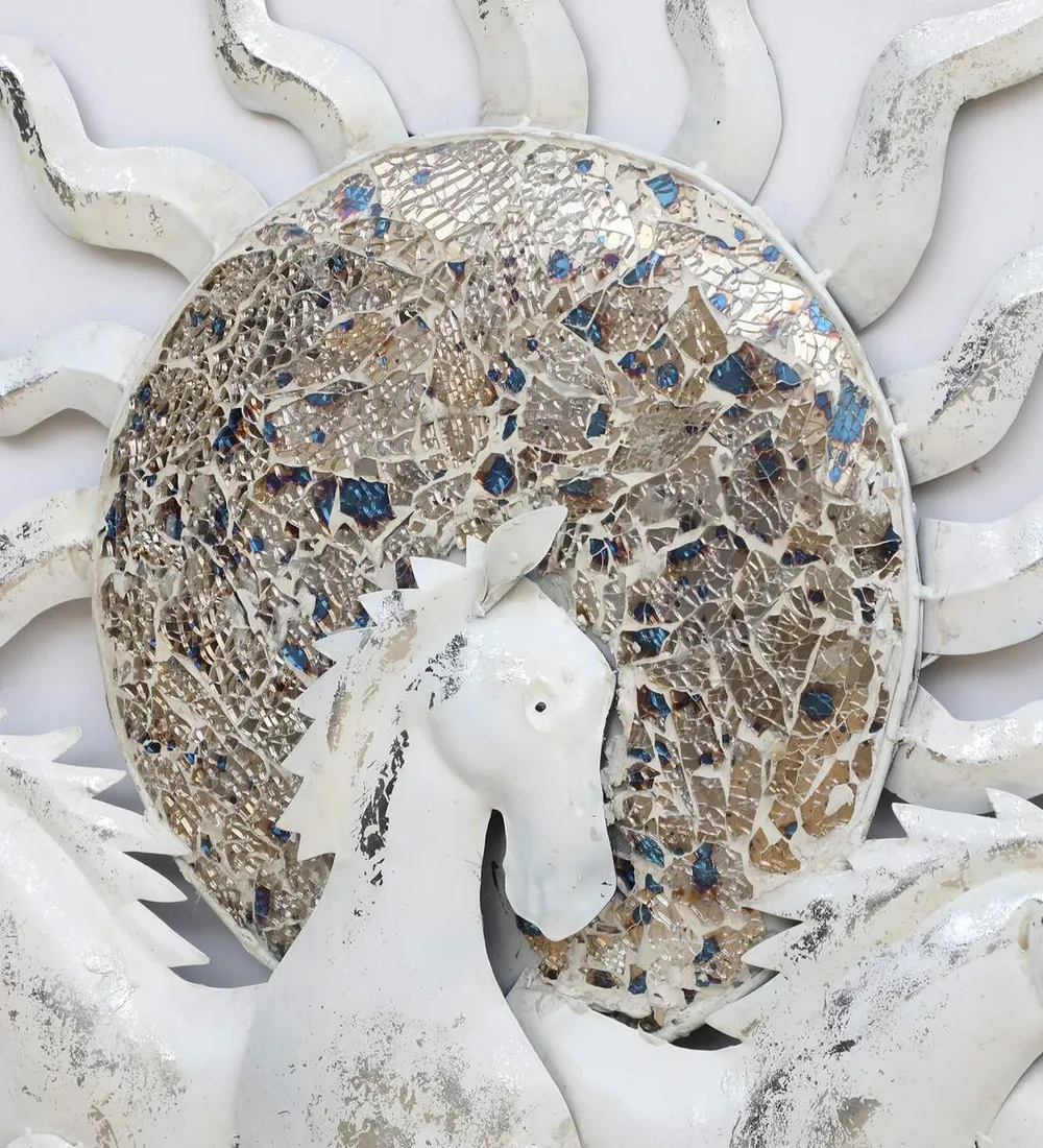 Big Seven Dreamy White Horses Backlit Metal Wall Art