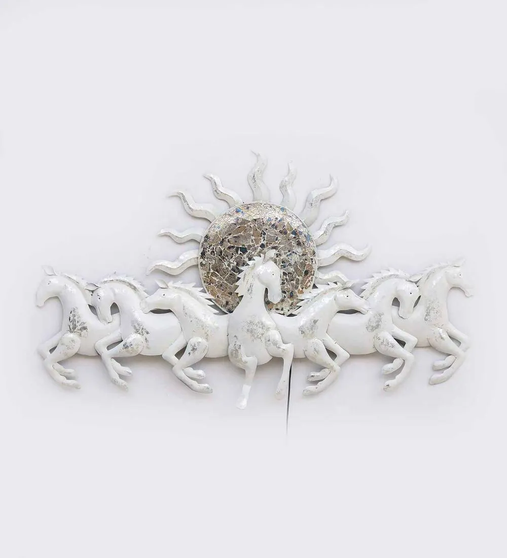 Big Seven Dreamy White Horses Backlit Metal Wall Art