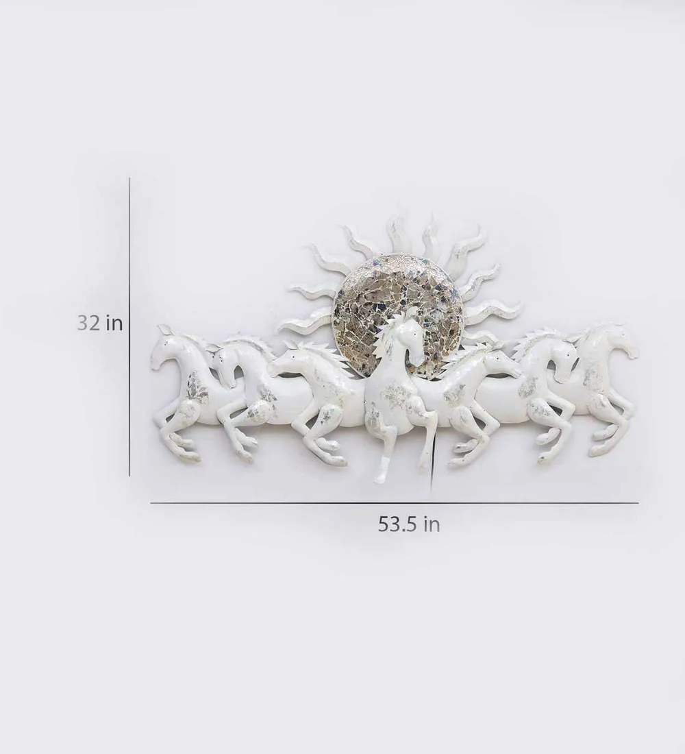 Big Seven Dreamy White Horses Backlit Metal Wall Art