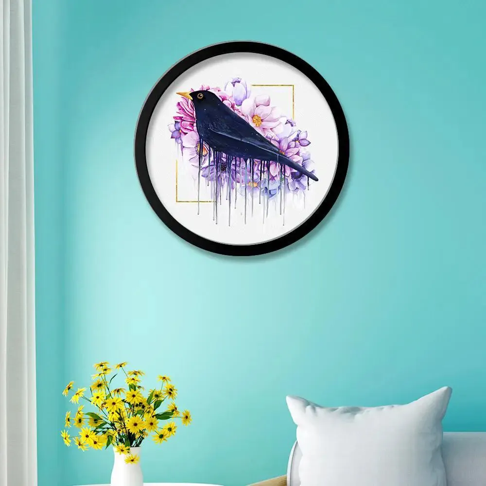 Bird with Abstract Color Art Round Shape Canvas wall Painting