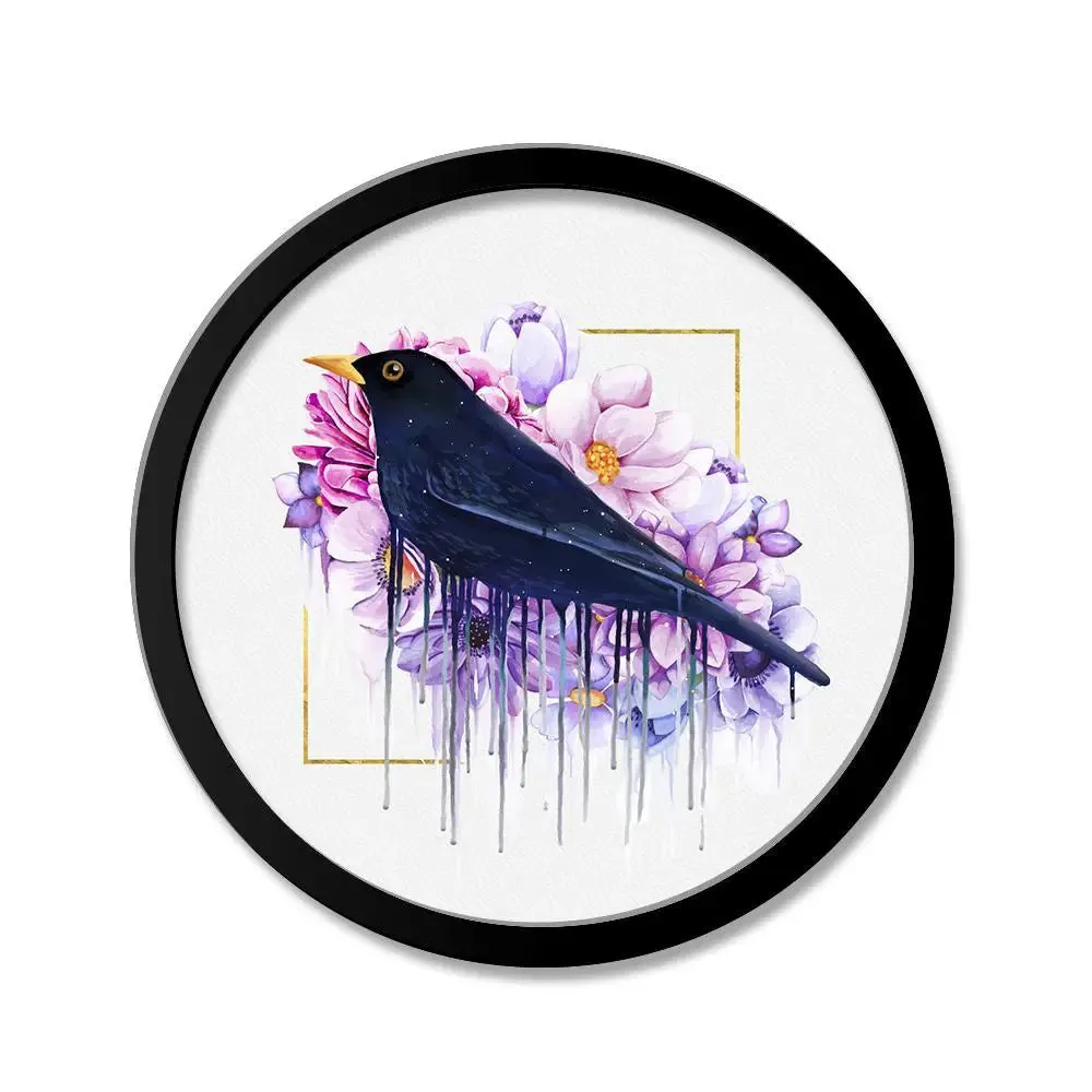 Bird with Abstract Color Art Round Shape Canvas wall Painting