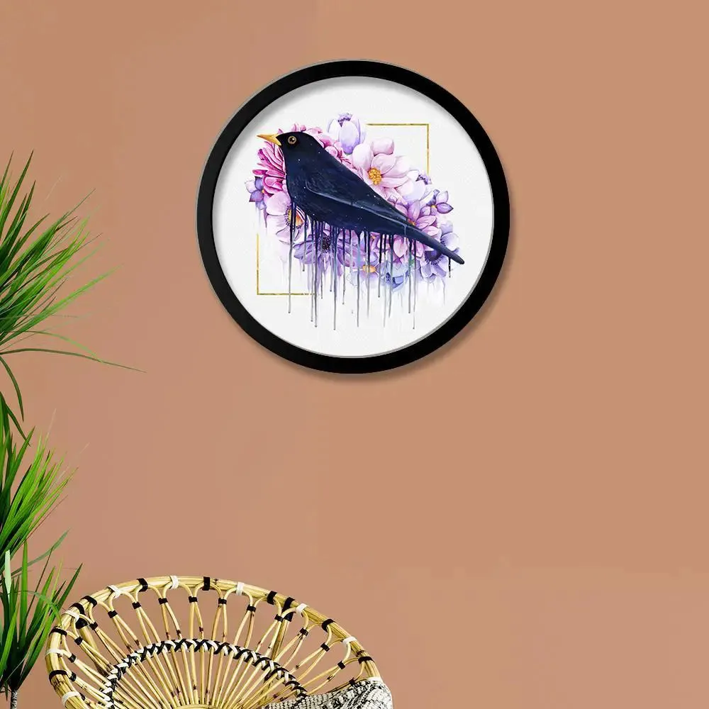Bird with Abstract Color Art Round Shape Canvas wall Painting