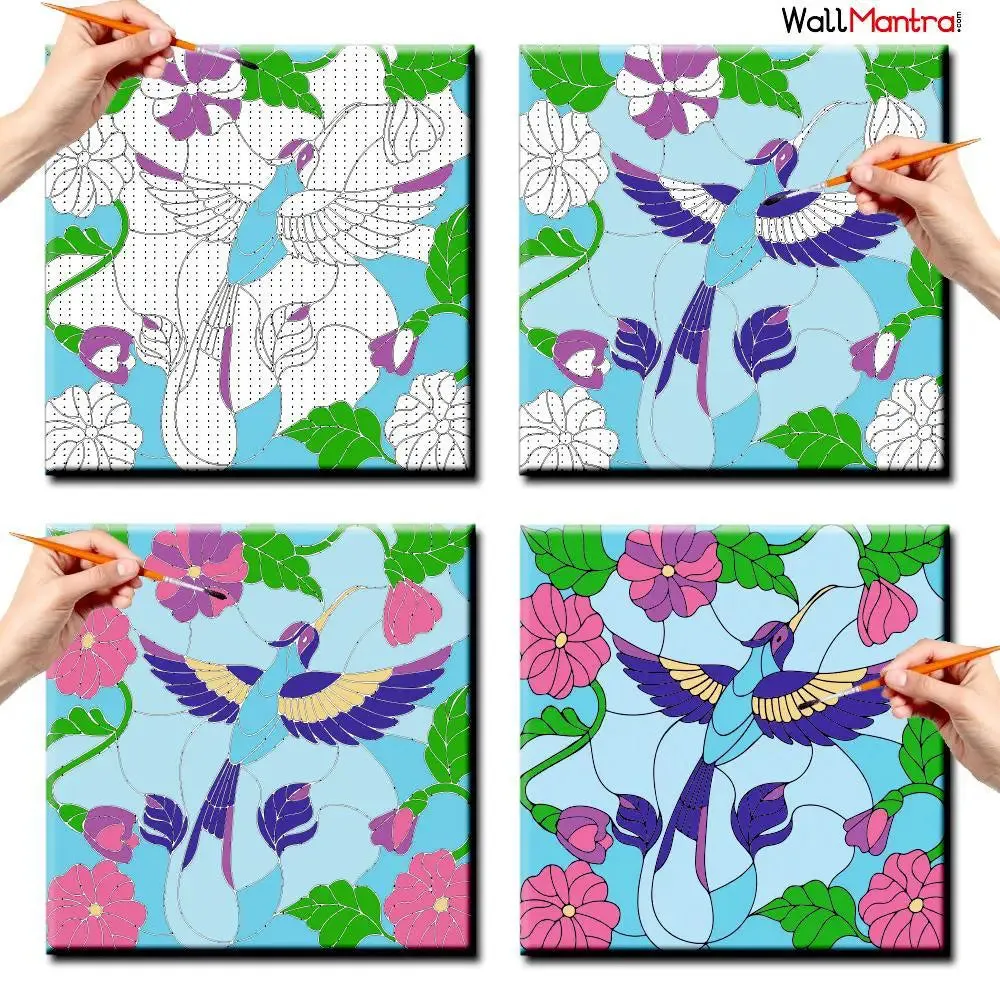 Bird With Vine Colourful DIY(Do-It-Yourself)/ Paint by numbers canvas painting kit