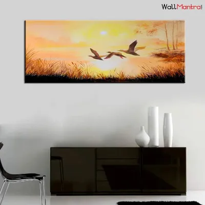 Birds In Sunset Scenery Canvas Painting