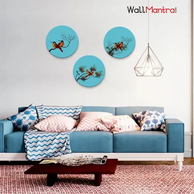 Birds on Branch Round Shape Canvas Wall Painting Set of 3